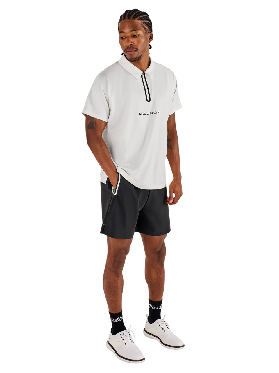 Malbon Performance Zip Raglan Polo - White