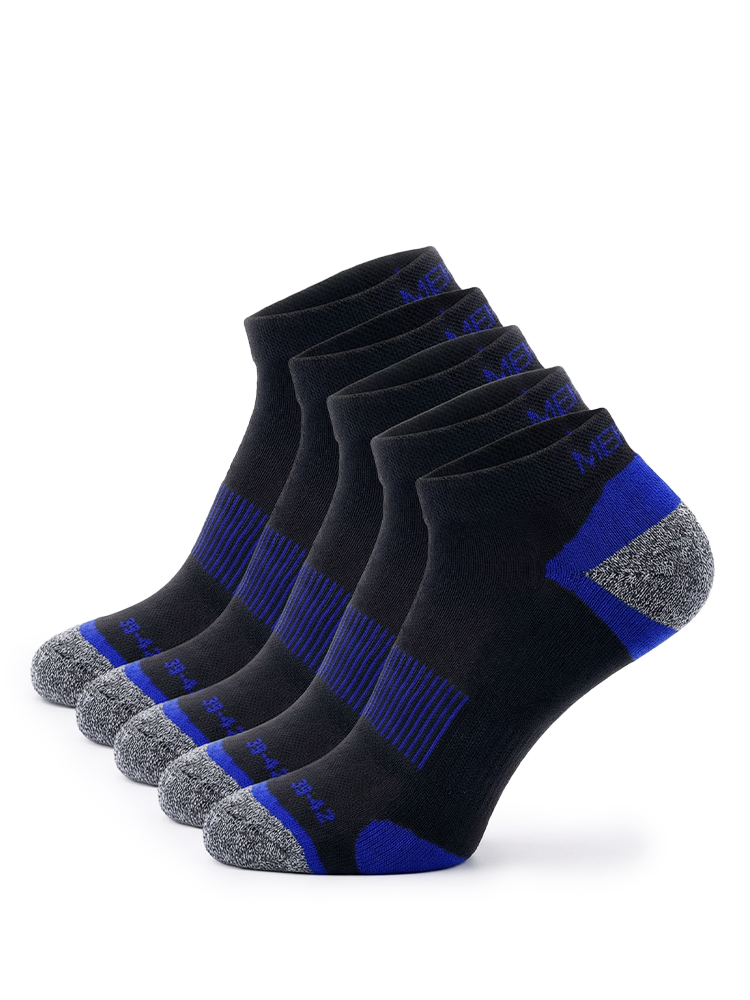 Meikan 5 Pack Low Cut Performance Sports Socks - Black/Dark Blue