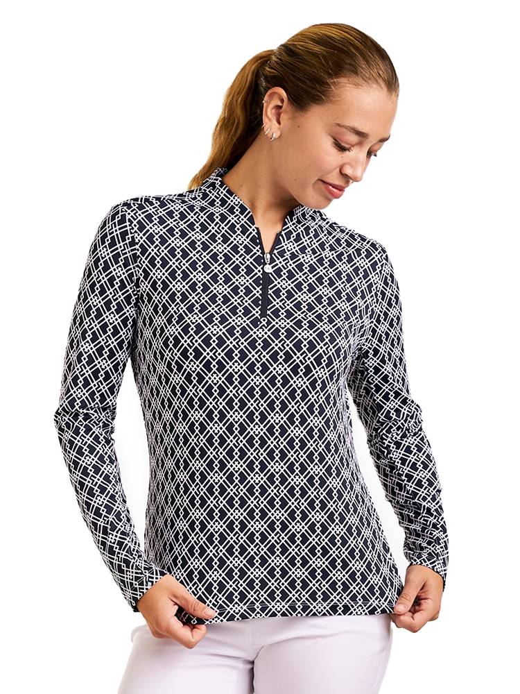 Nivo Womens Lolita Long Sleeve Livcool Mock - Navy/White