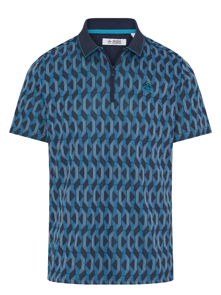 Original Penguin All Over YD Jacquard Colour Block Polo - Black Iris