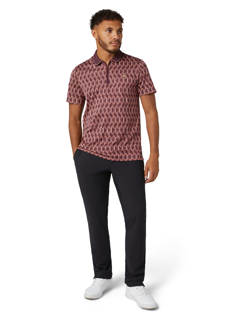 Original Penguin All Over YD Jacquard Colour Block Polo - Mauvu Wine