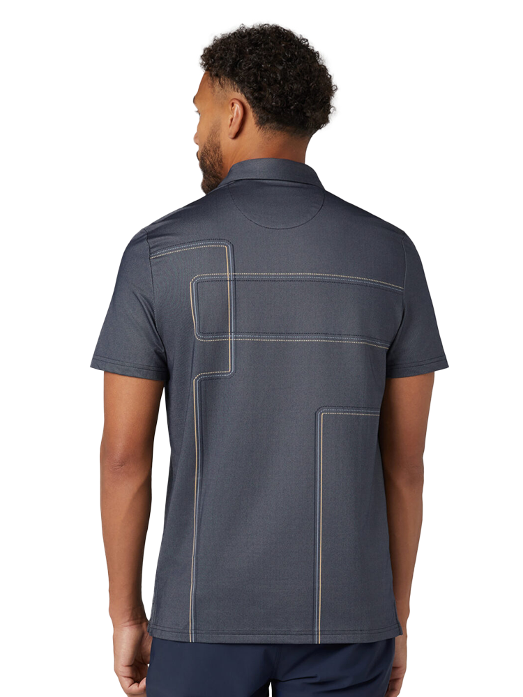 Original Penguin "Snow Tracks" All Over Linear Print Polo - Black Iris