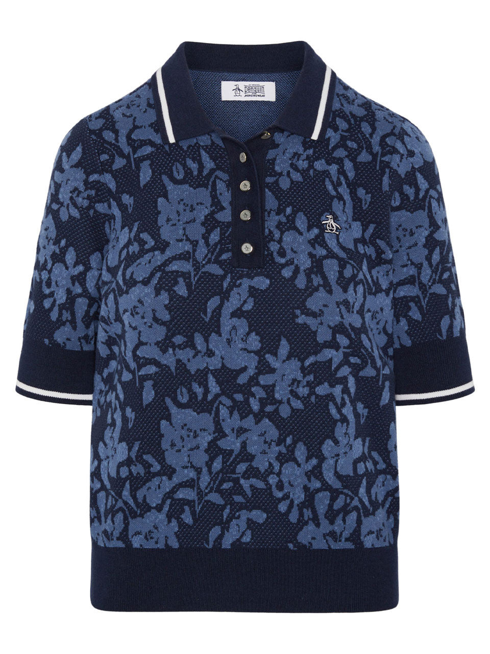 Original Penguin Womens Branded Jacquard Floral Polo - Black Iris