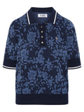 Original Penguin Womens Branded Jacquard Floral Polo - Black Iris