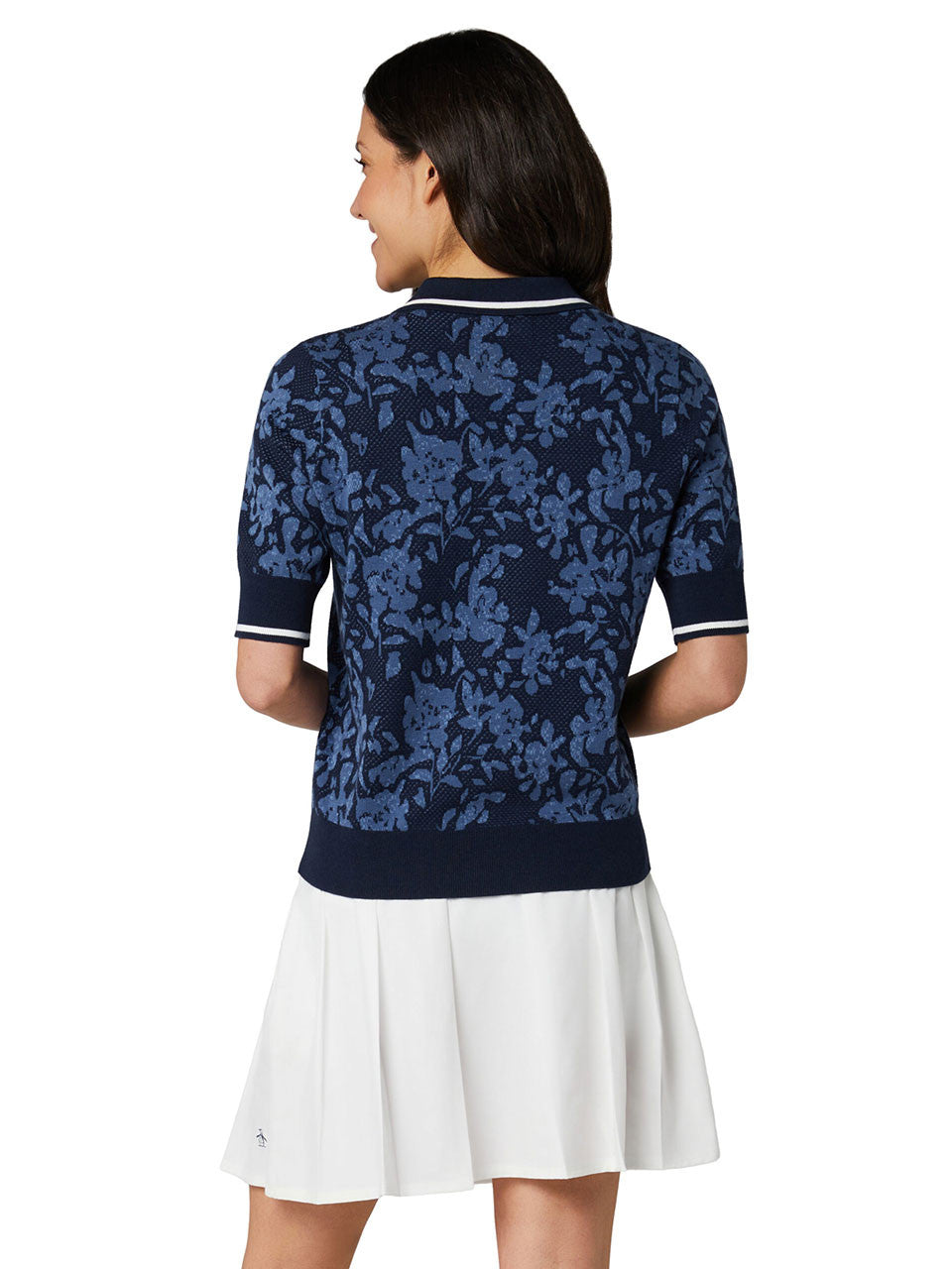Original Penguin Womens Branded Jacquard Floral Polo - Black Iris