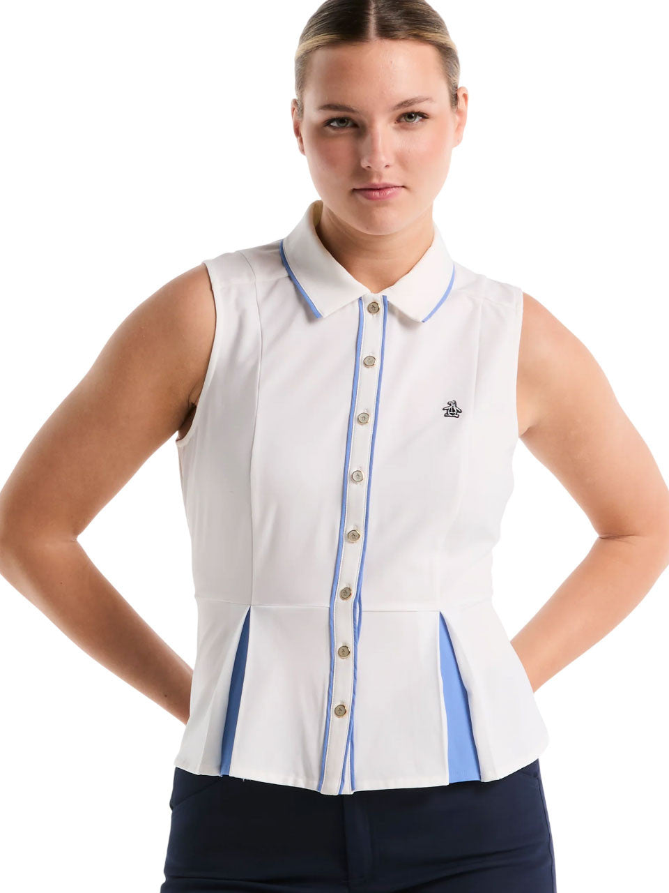 Original Penguin Womens Peplum Blocked Golf Polo - Bright White