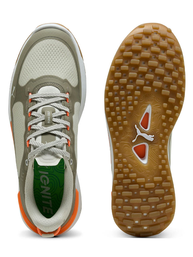 Puma IGNITE Elevate X Spikeless Golf Shoes - Sedate Grey/Velvet Moss/Fluro
