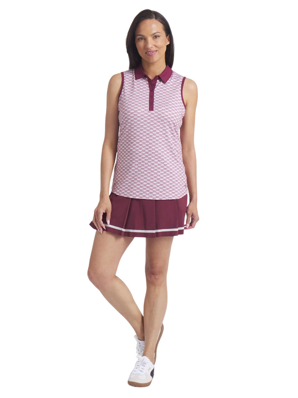 Puma Womens CLOUDSPUN Scallop SL Golf Polo - Ruby Shimmer/White Glow