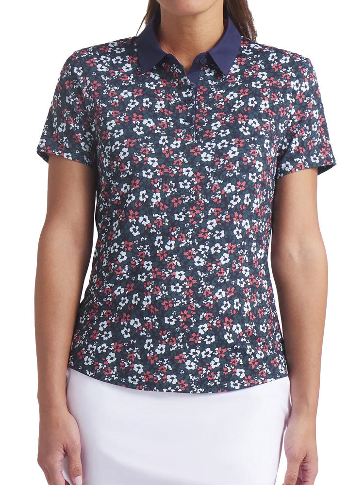 Puma Womens Floral Burst Golf Polo - Deep Navy