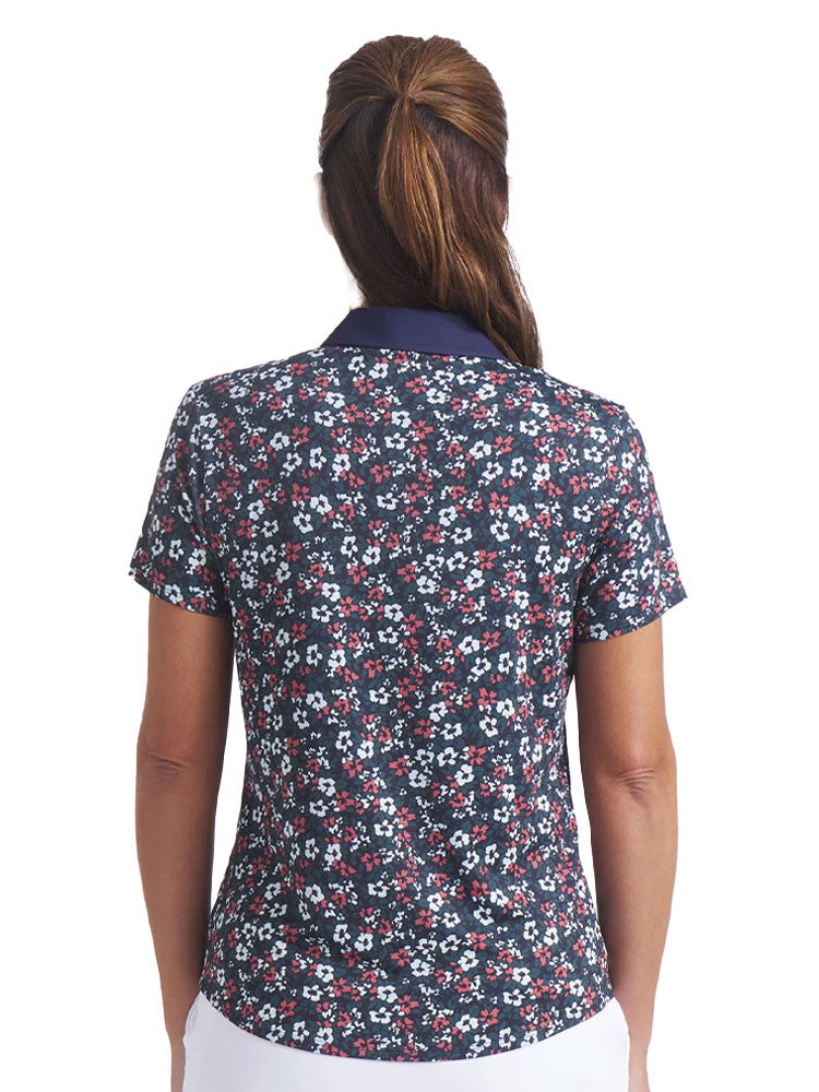 Puma Womens Floral Burst Golf Polo - Deep Navy