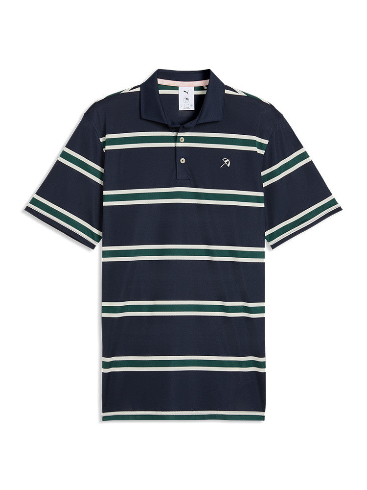 Puma x Arnold Palmer Pique Stripe Polo - Deep Navy/Forest Green