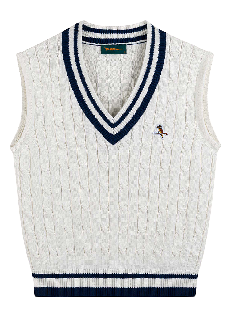 Walker Golf Things Women's Classic Cable Knit Vest - Ecru/Navy