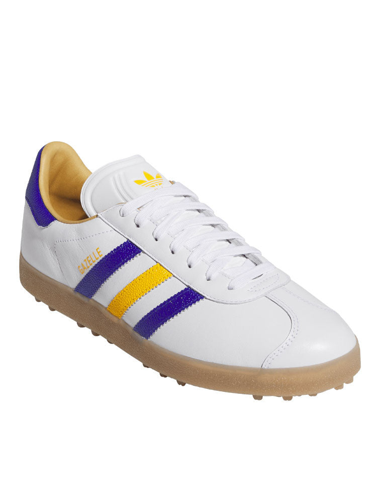 adidas Originals Gazelle Leather Spikeless Golf Shoes - Ftwr White/Blue/Yellow