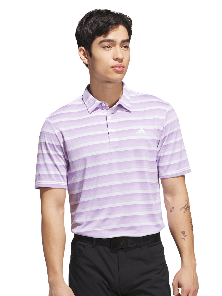 adidas Two-Colour Striped Polo Shirt - Powder Plum/White