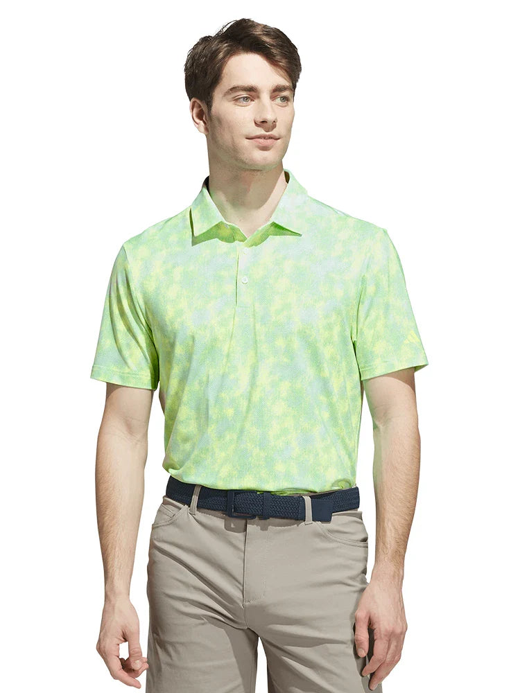 adidas Ultimate365 Textured Print Polo Shirt - White/Lime Burst