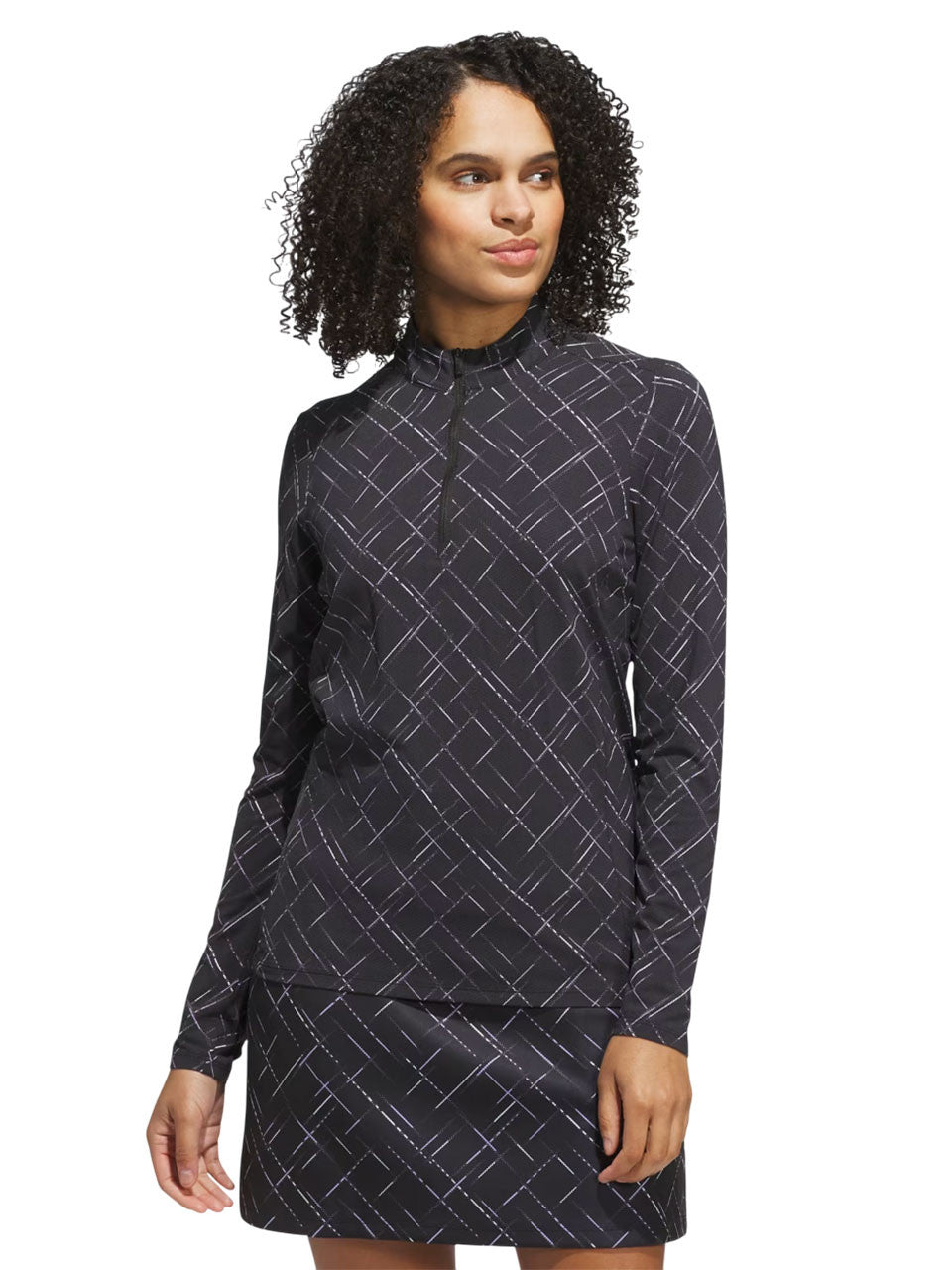 adidas Womens Ultimate365 Printed Quarter-Zip Mock Neck Top - Black