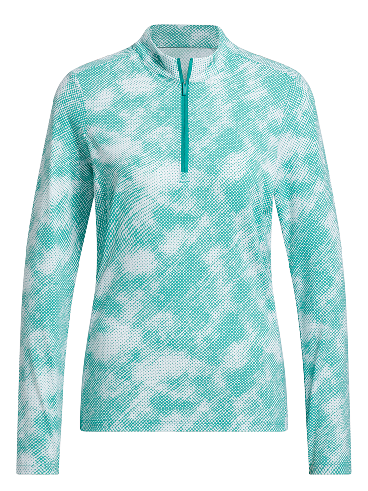 adidas Womens Ultimate365 Printed Quarter-Zip Mock Neck Top - Pure Teal
