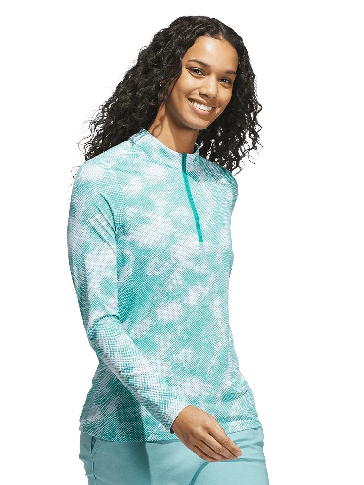 adidas Womens Ultimate365 Printed Quarter-Zip Mock Neck Top - Pure Teal