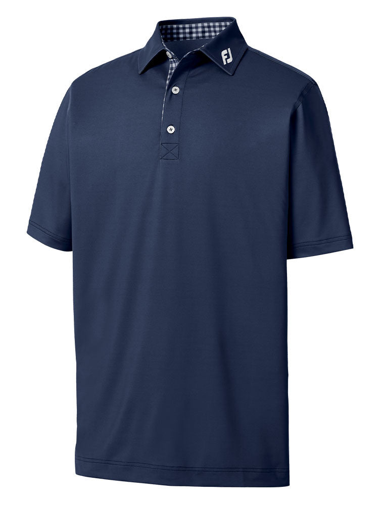 FootJoy Pique Solid Gingham Trim Golf Shirt (Athletic Fit) - Navy
