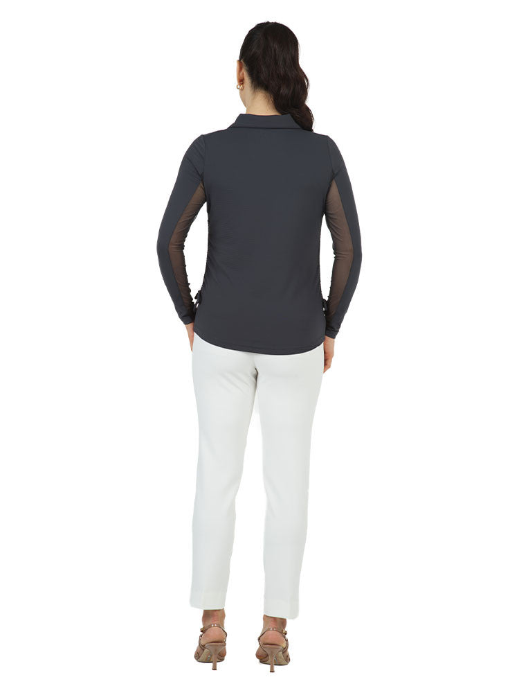 IBKUL Adjustable Long Sleeve Zip Polo - Charcoal