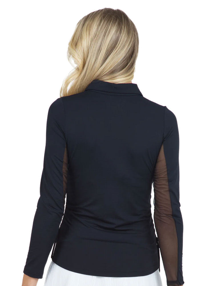 IBKUL Adjustable Long Sleeve Zip Polo - Black