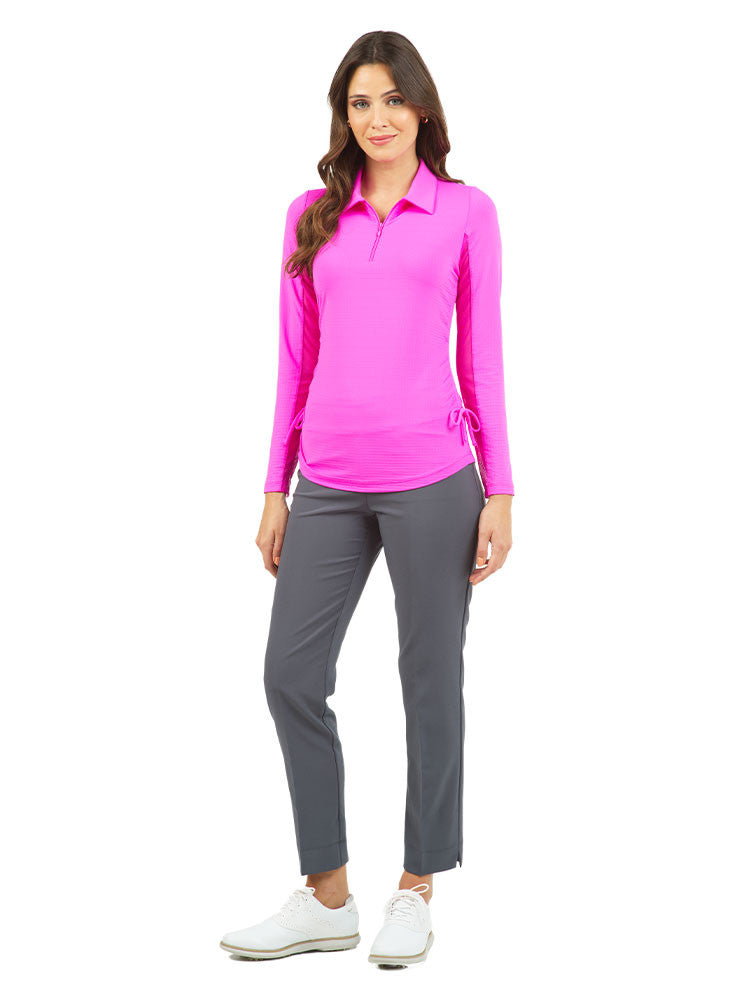 IBKUL Adjustable Long Sleeve Zip Polo - Hot Pink