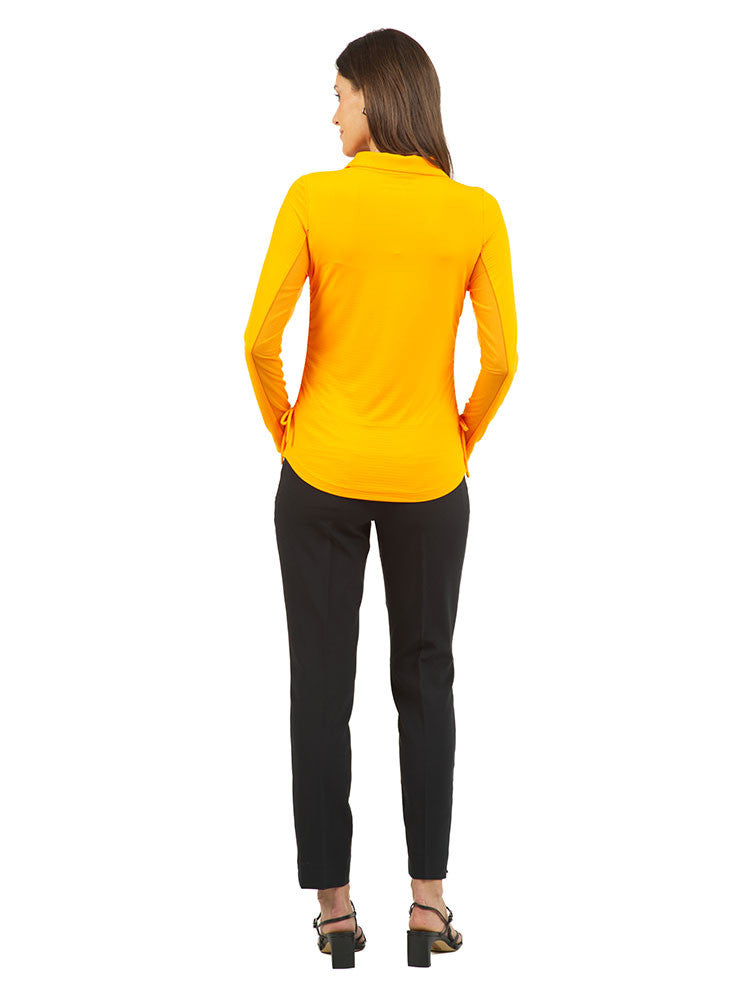 IBKUL Adjustable Long Sleeve Zip Polo - Orange Peel