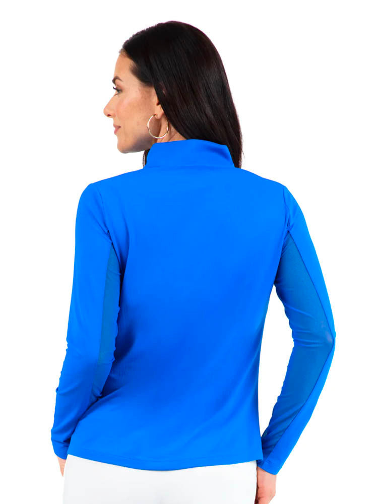 IBKUL Solid Long Sleeve Mock Neck Top - Blue
