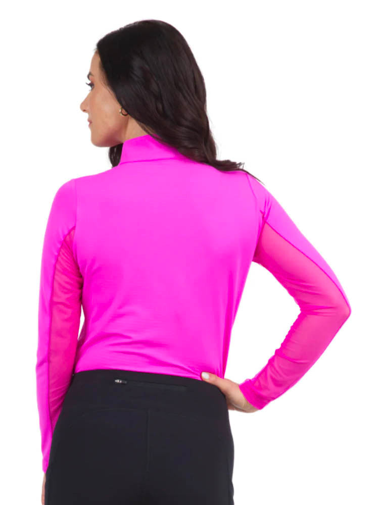 IBKUL Solid Long Sleeve Mock Neck Top - Hot Pink